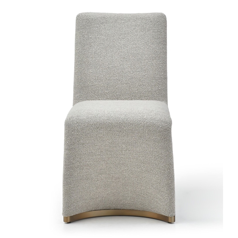 Benjara Rox Dining Chair Set of 2- Cushioned Gray Boucle Polyester- Brushed Gold