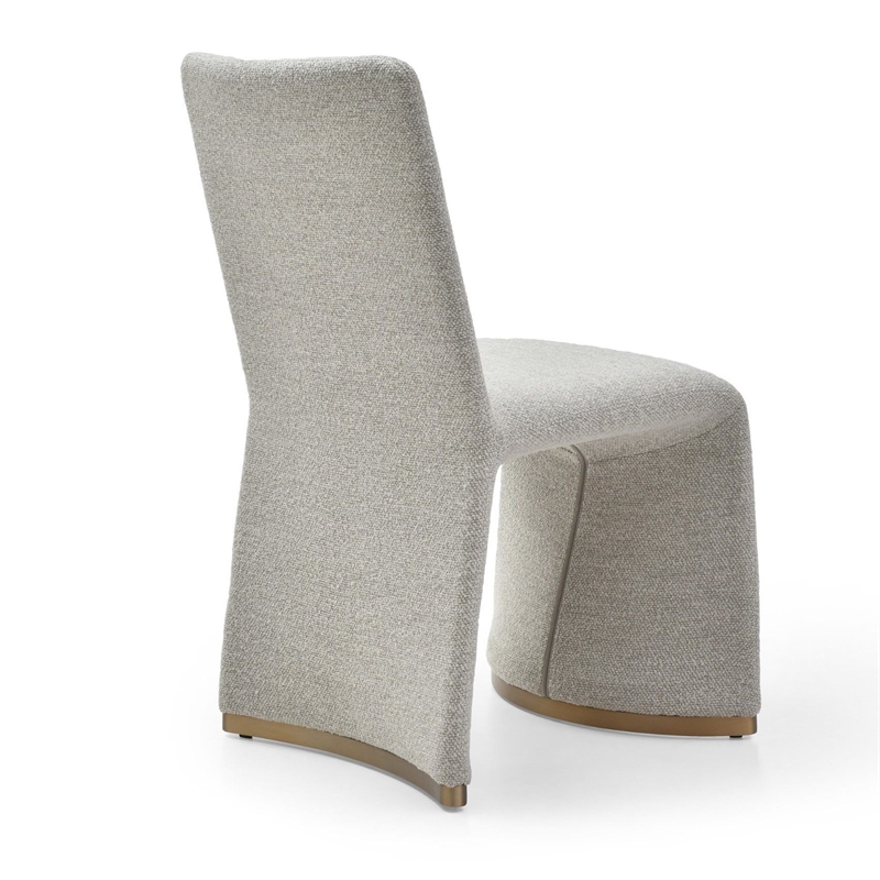 Benjara Rox Dining Chair Set of 2- Cushioned Gray Boucle Polyester- Brushed Gold