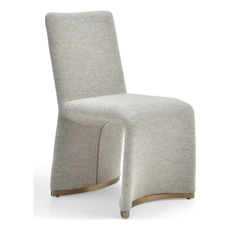 Benjara Rox Dining Chair Set of 2- Cushioned Gray Boucle Polyester- Brushed Gold