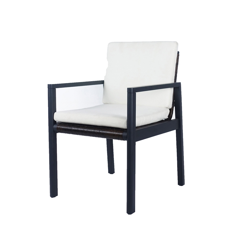 Benjara Eni Outdoor Dining Chair Set of 2- Cushioned Seat and Back- White- Black