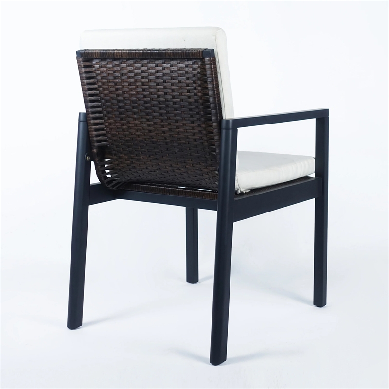 Benjara Eni Outdoor Dining Chair Set of 2- Cushioned Seat and Back- White- Black