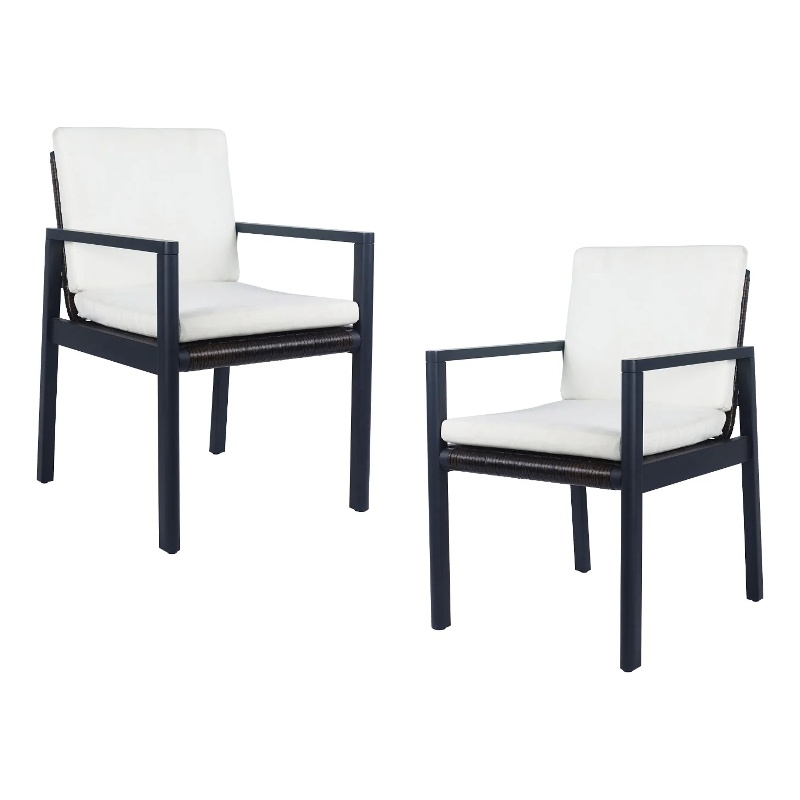 Benjara Eni Outdoor Dining Chair Set of 2- Cushioned Seat and Back- White- Black