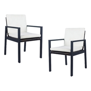 Benjara Eni Outdoor Dining Chair Set of 2- Cushioned Seat and Back- White- Black