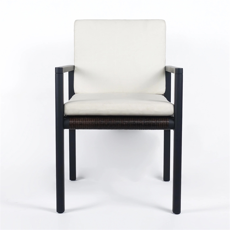 Benjara Eni Outdoor Dining Chair Set of 2- Cushioned Seat and Back- White- Black