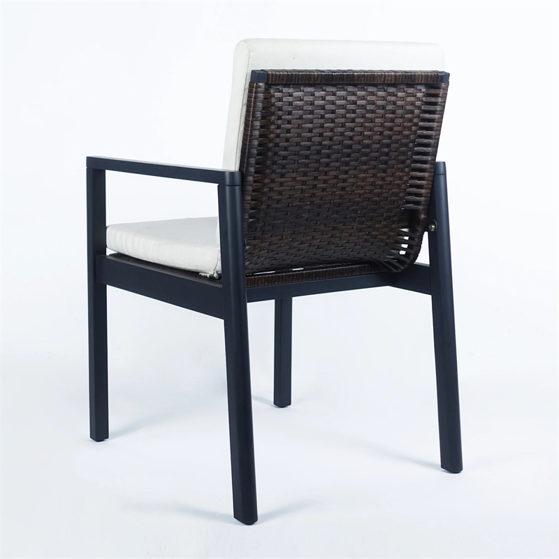 Benjara Eni Outdoor Dining Chair Set of 2- Cushioned Seat and Back- White- Black