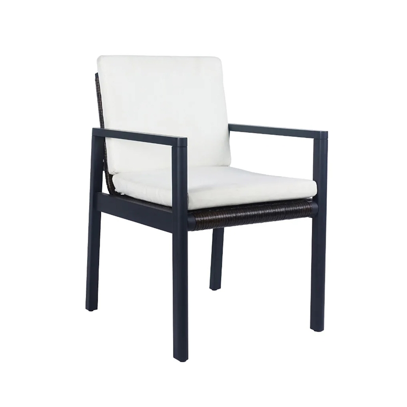 Benjara Eni Outdoor Dining Chair Set of 2- Cushioned Seat and Back- White- Black