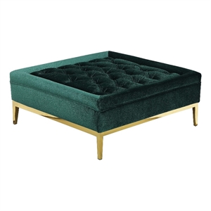 Benjara Vien 37&quot Accent Ottoman- Square- Green Tuft Velvet- Gold Polished Steel