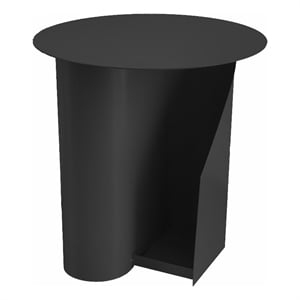 Benjara Rati 19&quot Side End Table with Magazine Rack- Round Top- Black Finish