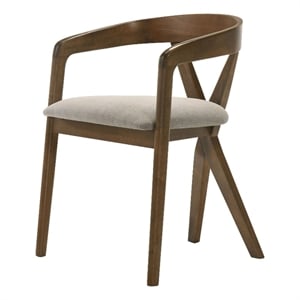 Benjara Cid Icy 23&quot Dining Armchair- Plush Fabric Seat- Walnut Brown Solid Wood