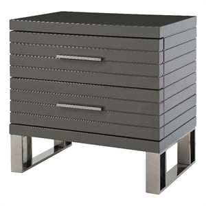 Benjara 28&quot Nightstand- 2 Drawers with Metal Handles- Slatted Design- Gray