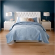 Benjara Ahab 2pc XL Twin Quilt and Pillow Sham Set- Spa Blue Dutch Velvet Face