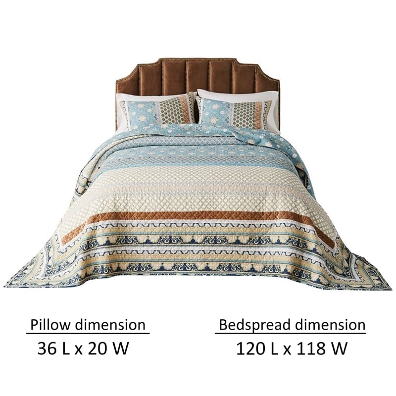 Benjara Ello 3pc King Bedspread and Pillow Sham Set- Bohemian Multicolor Print