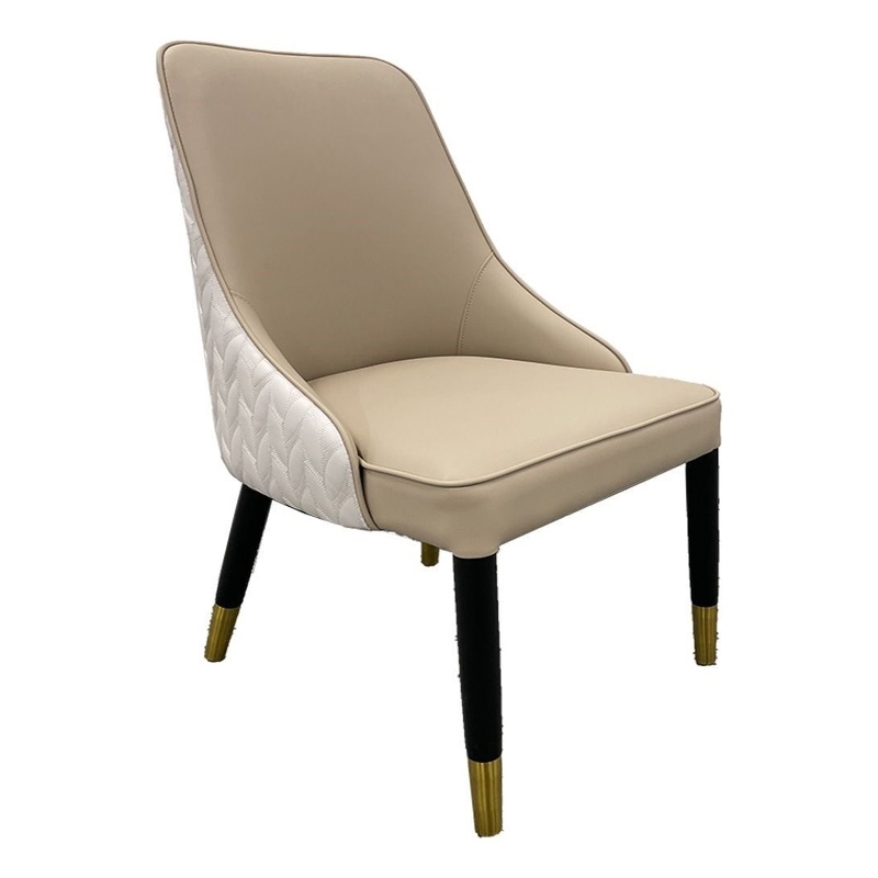 Benjara Mark Dining Chair Set of 2-Light Tan-Ivory Faux Leather-Black Wood Legs
