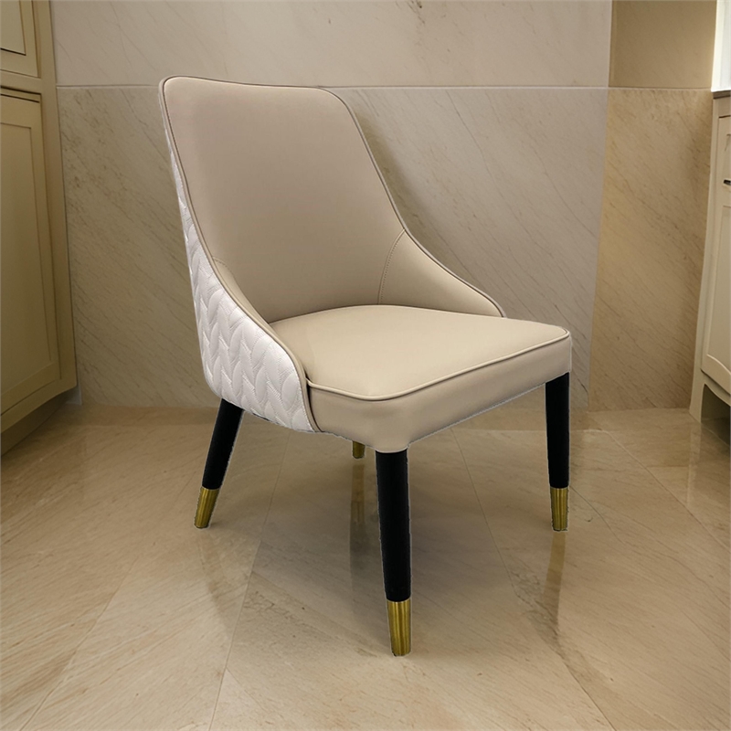 Benjara Mark Dining Chair Set of 2-Light Tan-Ivory Faux Leather-Black Wood Legs