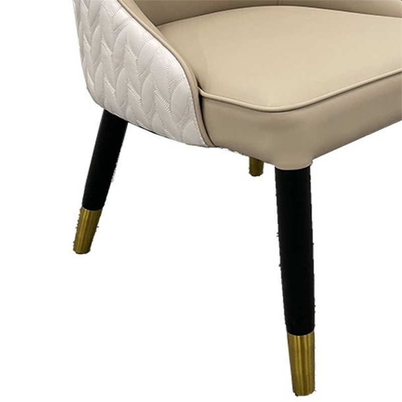 Benjara Mark Dining Chair Set of 2-Light Tan-Ivory Faux Leather-Black Wood Legs