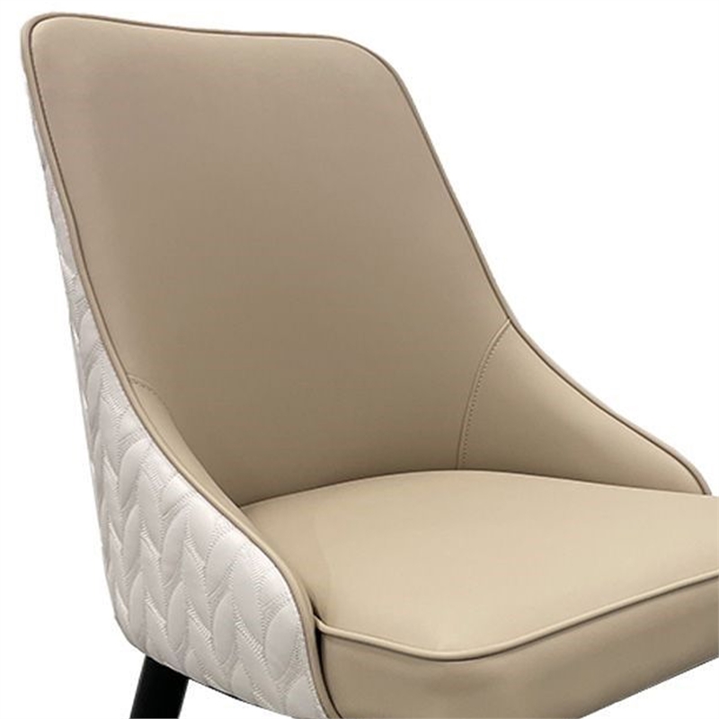 Benjara Mark Dining Chair Set of 2-Light Tan-Ivory Faux Leather-Black Wood Legs