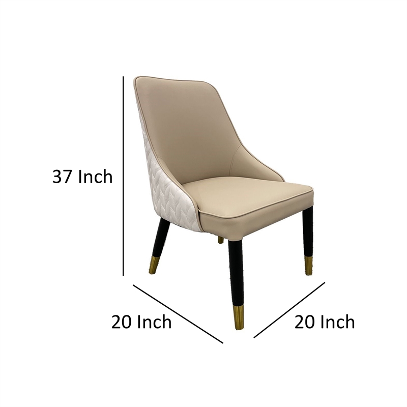 Benjara Mark Dining Chair Set of 2-Light Tan-Ivory Faux Leather-Black Wood Legs