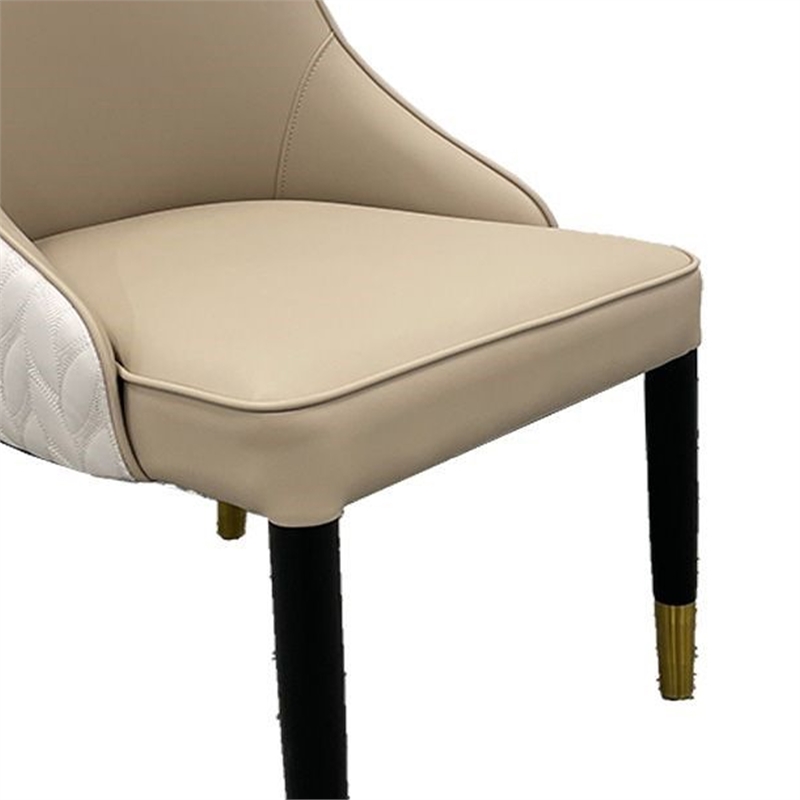 Benjara Mark Dining Chair Set of 2-Light Tan-Ivory Faux Leather-Black Wood Legs