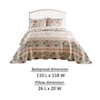 Benjara Rosle 3pc Queen Bedspread Set-2 Shams-Reversible Rose Print-Blue Cotton