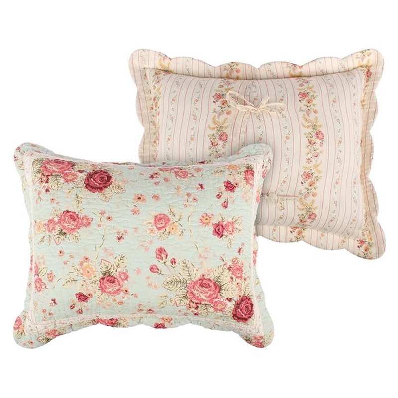 Benjara Rosle 3pc Full/Queen Size Bedspread Set-2 Shams-Rose Print-Blue Cotton