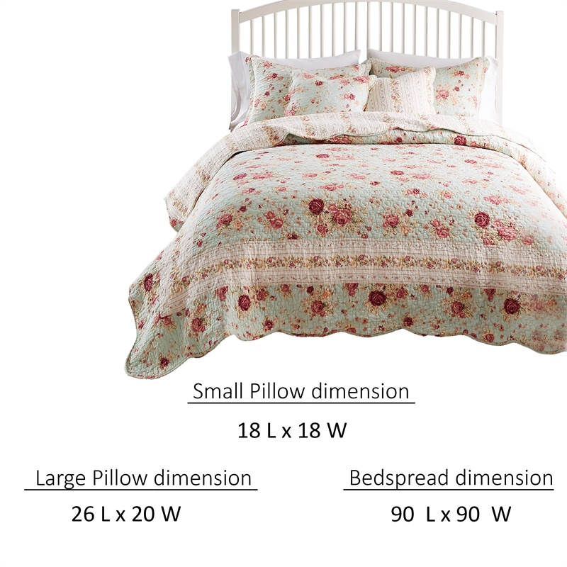 Benjara Rosle 5pc Full/Queen Quilt Set-Shams-Patchwork Floral Print-Blue Cotton