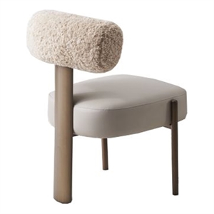 Benjara Rick Dining Chair Set of 2-Modern Design-Tan Faux Leather-Beige Fabric