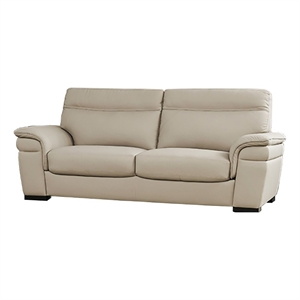 Benjara Danny Sofa- Light Gray Italian Leather- Foam Cushions- Wood Legs- 85&quot
