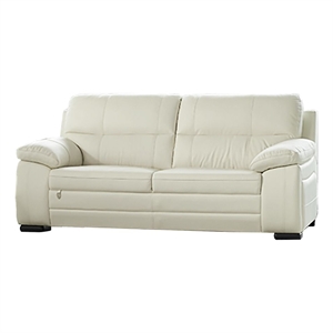 Benjara Zen Sofa- Ivory Italian Leather- Foam Cushions- Solid Hardwood- 81 Inch