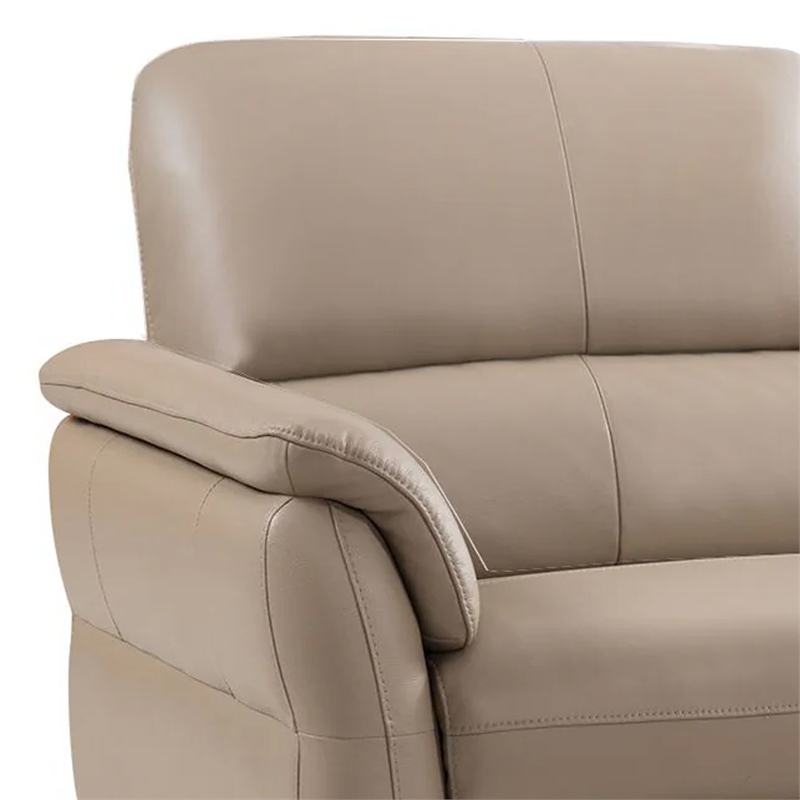Benjara Patty Accent Chair-Tan Italian Leather-Pillow Top Arms-Brown Wood Legs