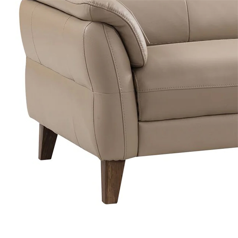 Benjara Patty Accent Chair-Tan Italian Leather-Pillow Top Arms-Brown Wood Legs