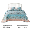 Benjara Dill 3pc King Bedspread Set- Turquoise Green Floral Microfiber Cotton