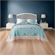 Benjara Dill 3pc King Bedspread Set- Turquoise Green Floral Microfiber Cotton