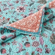 Benjara Dill 3pc King Bedspread Set- Turquoise Green Floral Microfiber Cotton