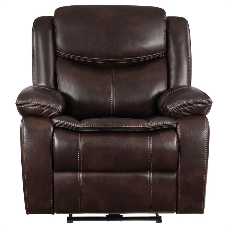 Benjara Susan Power Recliner- Dark Brown Faux Leather- USB Port- Pillow Top Arms