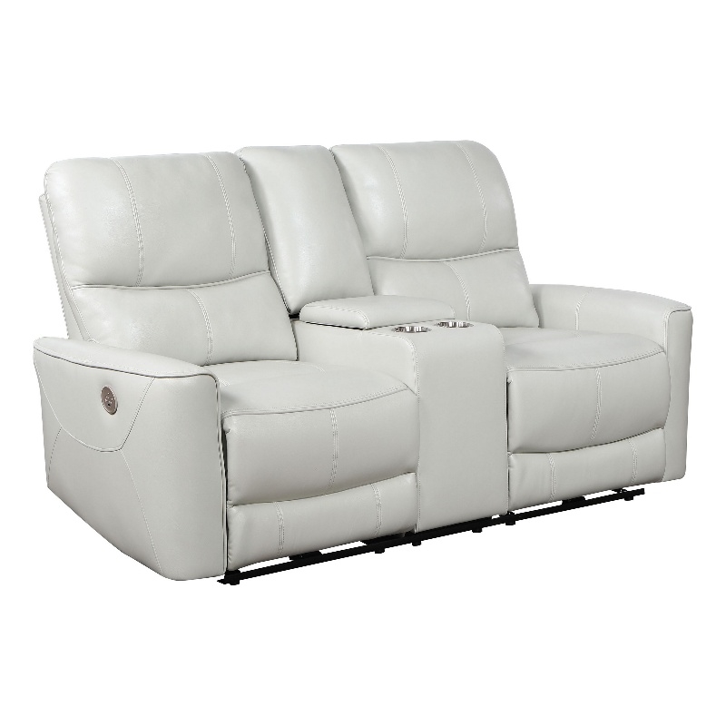 Benjara Lima Power Recliner Loveseat- Ivory Faux Leather- USB Port- Foam- 72