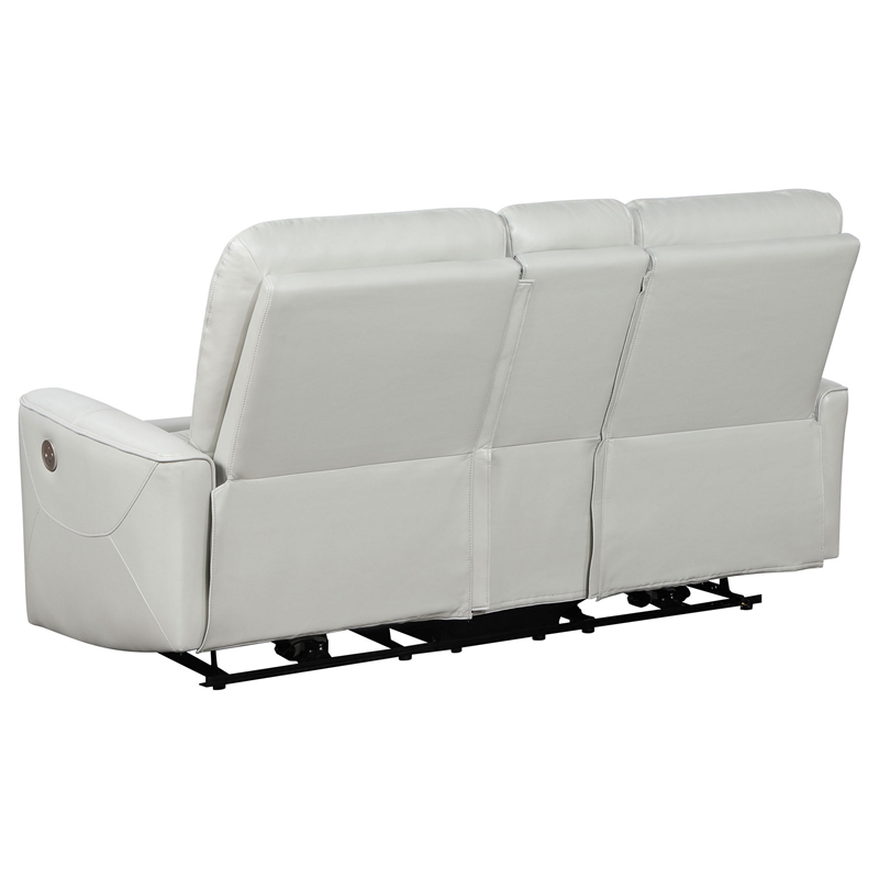 Benjara Lima Power Recliner Loveseat- Ivory Faux Leather- USB Port- Foam- 72