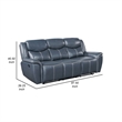 Benjara Eleni Manual Recliner Sofa- Drop Down Table- Blue Faux Leather- 88 Inch