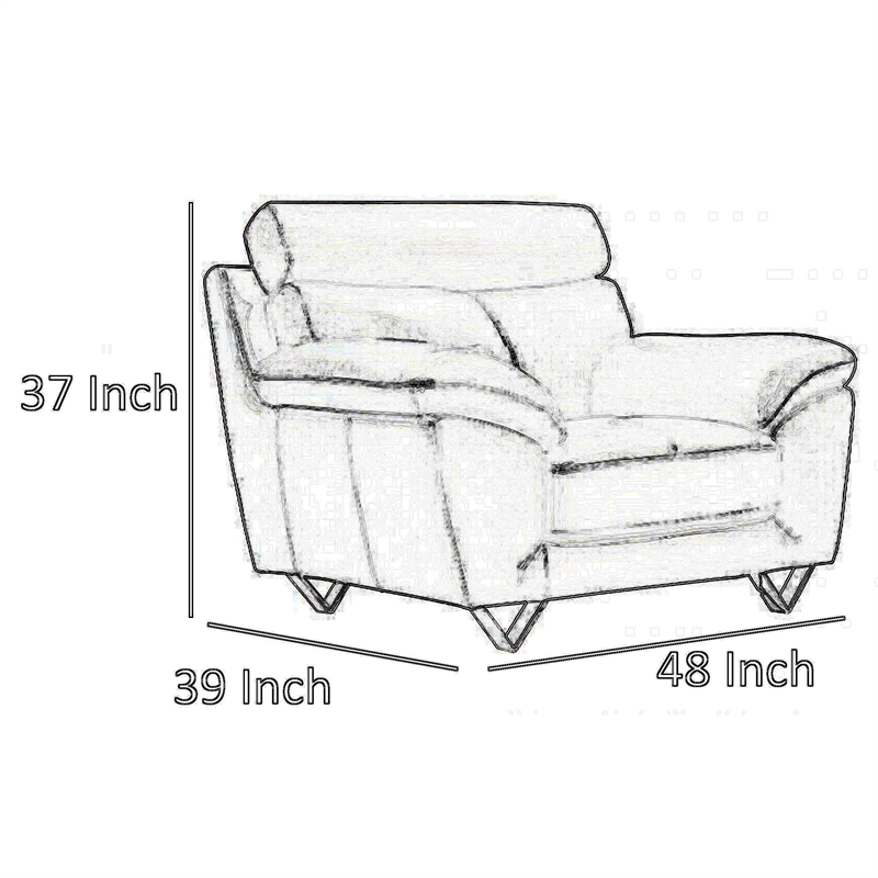 Benjara Rory Accent Chair-White Italian Leather-Foam Cushions-Angled Metal Legs