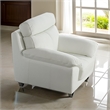 Benjara Rory Accent Chair-White Italian Leather-Foam Cushions-Angled Metal Legs