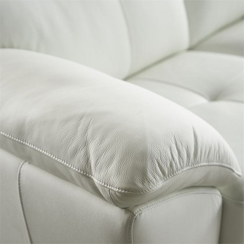 Benjara Rory Accent Chair-White Italian Leather-Foam Cushions-Angled Metal Legs