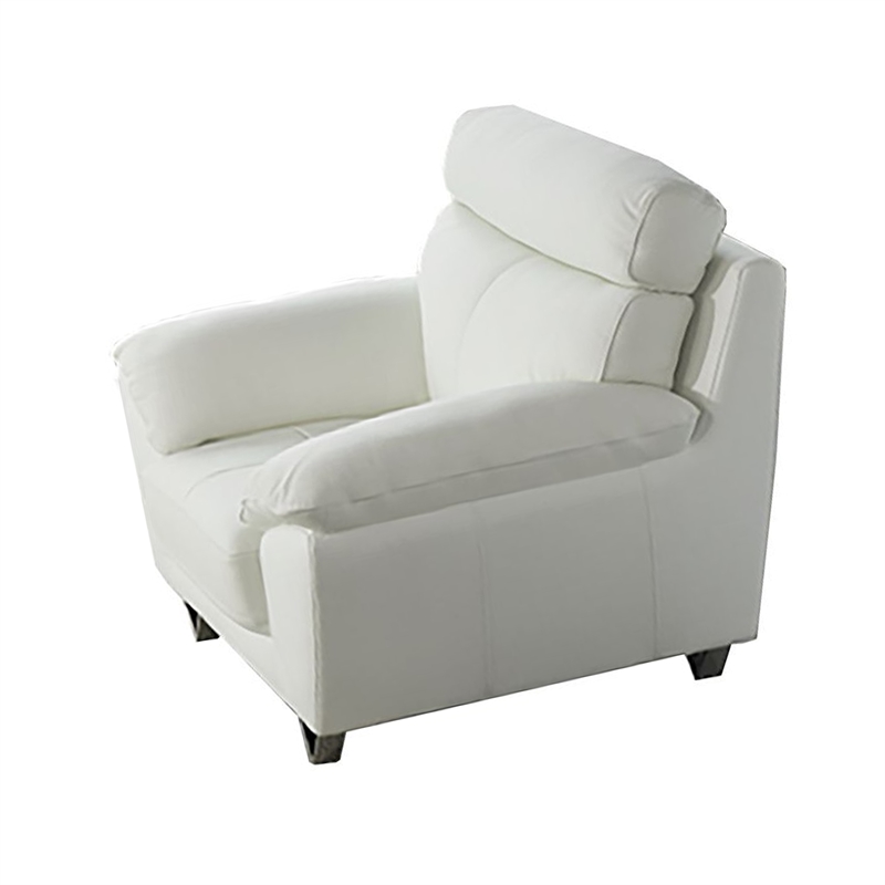 Benjara Rory Accent Chair-White Italian Leather-Foam Cushions-Angled Metal Legs