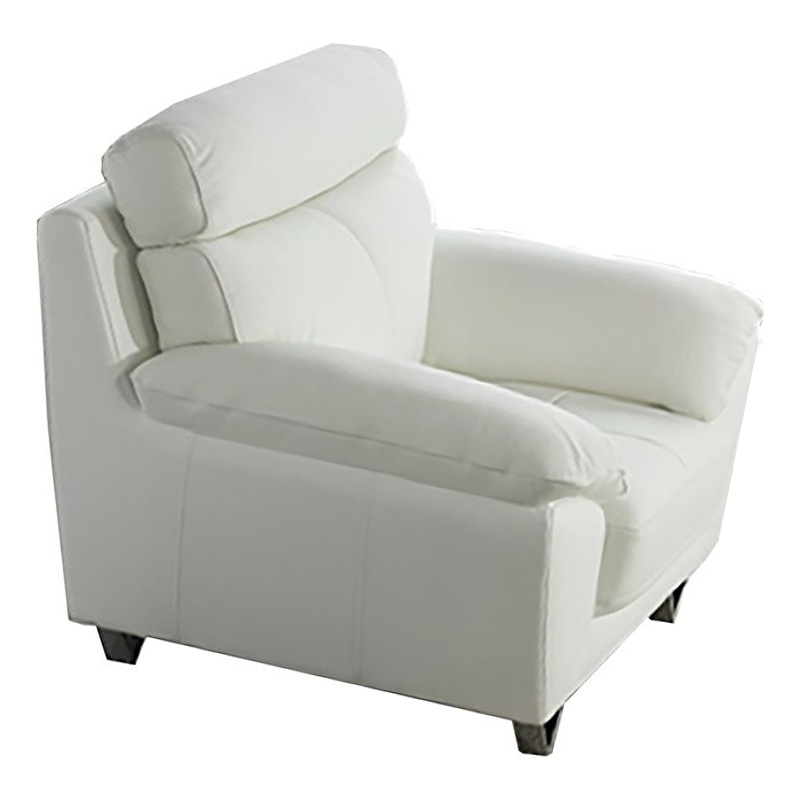 Benjara Rory Accent Chair-White Italian Leather-Foam Cushions-Angled Metal Legs