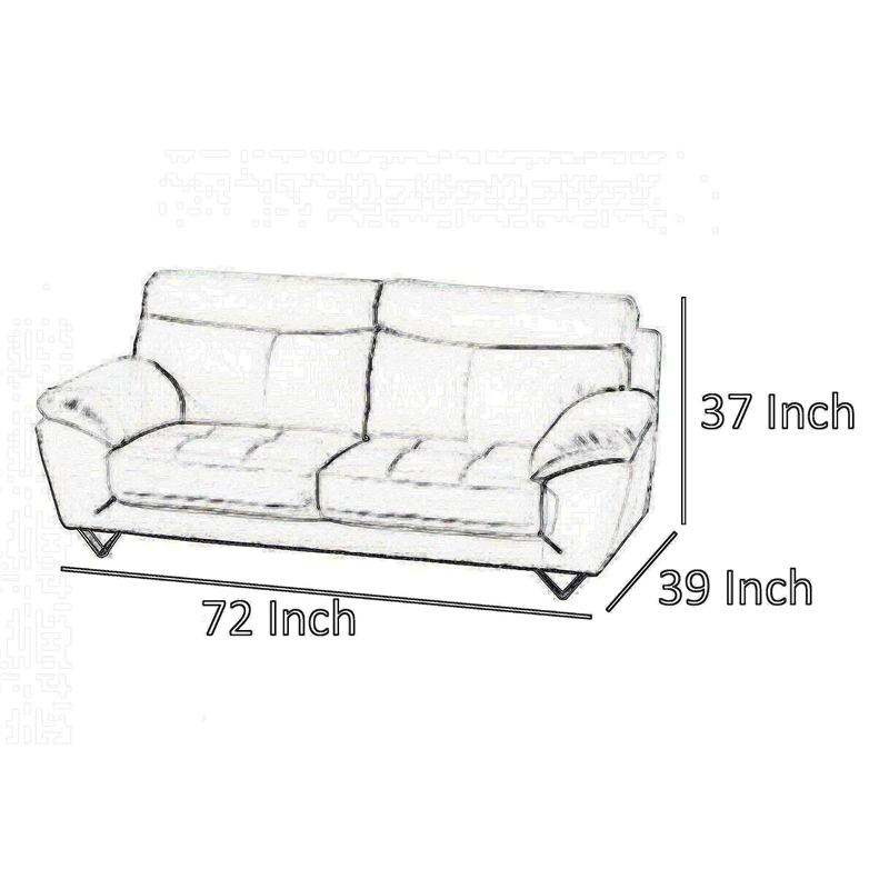 Benjara Rory Loveseat- Plush White Top Grain Leather- Angled Metal Legs- 72 Inch