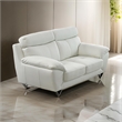 Benjara Rory Loveseat- Plush White Top Grain Leather- Angled Metal Legs- 72 Inch