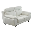 Benjara Rory Loveseat- Plush White Top Grain Leather- Angled Metal Legs- 72 Inch