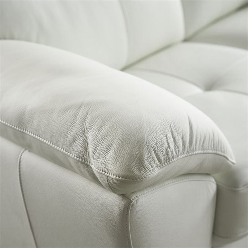 Benjara Rory Loveseat- Plush White Top Grain Leather- Angled Metal Legs- 72 Inch