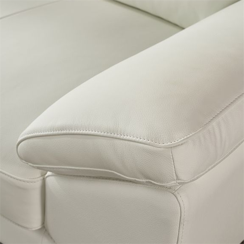 Benjara William Loveseat- White Top Grain Italian Leather- Brown Wood Legs- 73