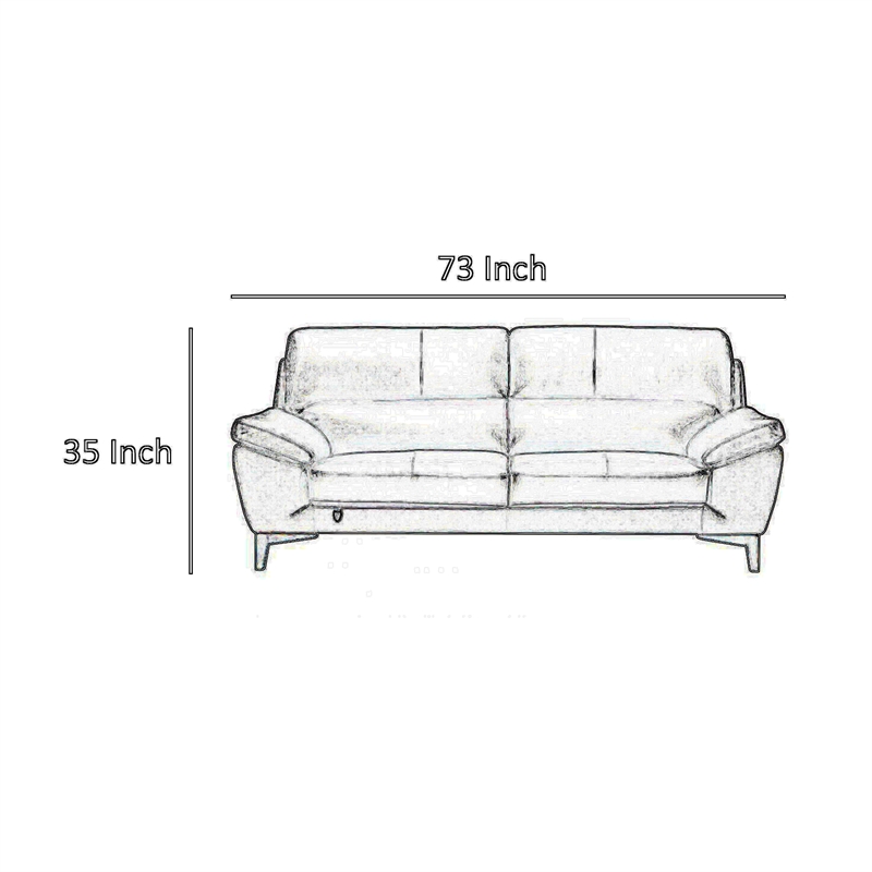 Benjara William Loveseat- White Top Grain Italian Leather- Brown Wood Legs- 73