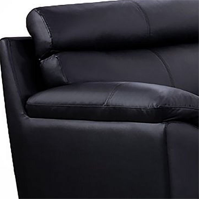 Benjara Justin Accent Chair- Black Top Grain Leather- Foam Cushions- Steel Legs