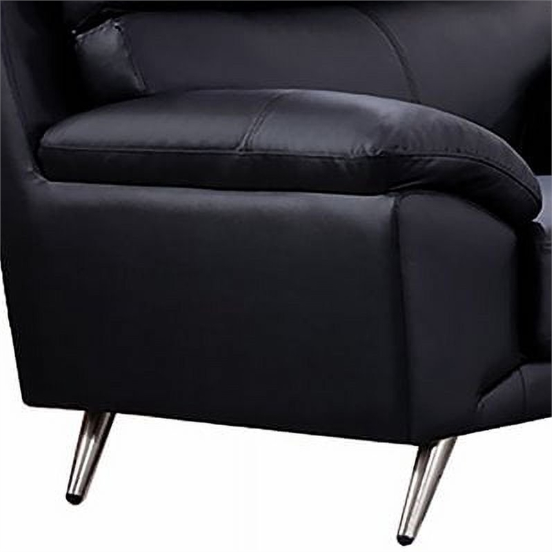 Benjara Justin Accent Chair- Black Top Grain Leather- Foam Cushions- Steel Legs
